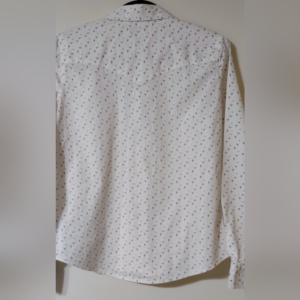 Rank 45 White Printed Button-Up Cotton Long Sleeve Shirt Medium - Picture 7 of 10